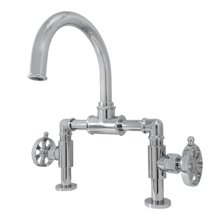 Kingston Brass Industrial Style Whl Handle Bridge Bathroom Faucet W/Pop-Up Drain, Chrm KS2171RX